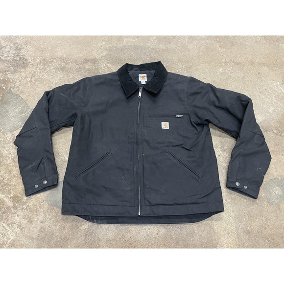 Carhartt Jacket Mens Large Black Canvas Blanket Lined Work Bomber 103828 BLK